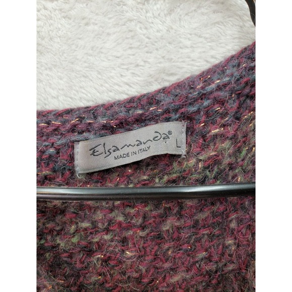 Elsamanda Knit Top Womens Large Burgundy Multi Metallic Alpaca Wool Short Sleeve - Picture 7 of 9